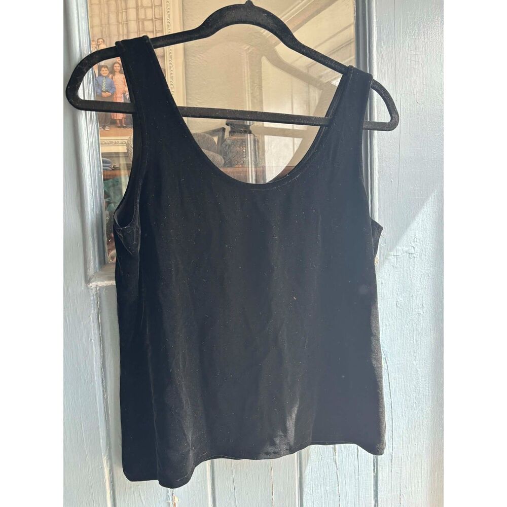 Eileen Fisher | Chic 90s style Velvet Crop Scoop Neck Tank, Black | Medium